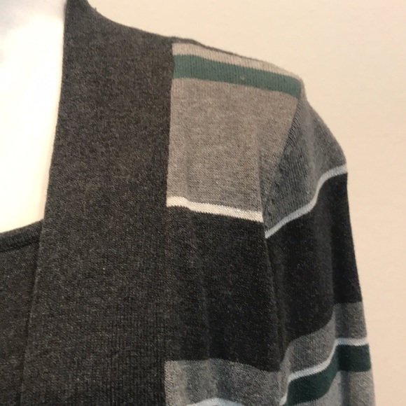 Sweater with Attached Inner Light Weight Sweater Shirt Gray Green Striped M - Picture 3 of 13
